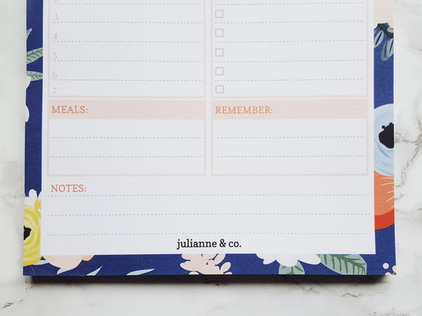 Navy Floral Daily Planner And To-Do List Notepad, A5 with Sticky Back (3-Pack)
